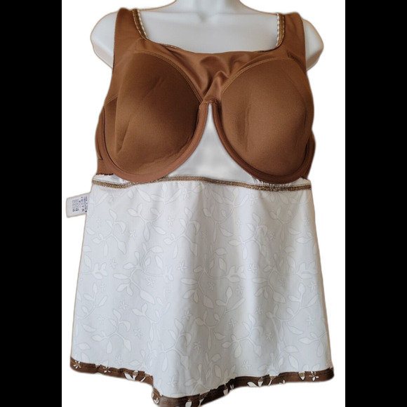 Swim Top Brown Floral 1X 18W Underwire Lands' End Underwire Wide Straps S314 - Picture 6 of 11